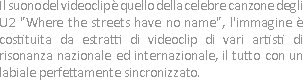 Il suono del videoclip è quello della celebre canzone degli U2 "Where the streets have no name", l'immagine è costituita da estratti di videoclip di vari artisti di risonanza nazionale ed internazionale, il tutto con un labiale perfettamente sincronizzato. 